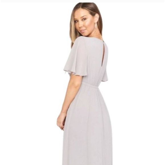 Show Me Your Mumu Emily Empire Maxi Dress in Dove Grey Chiffon. Size S B 26 - Picture 5 of 9